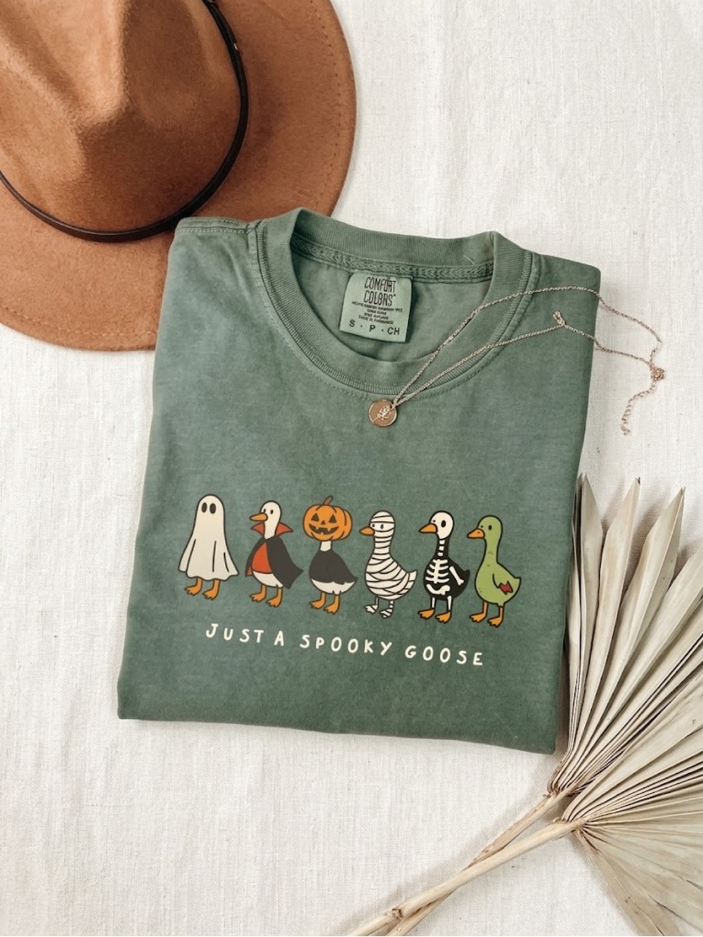 Comfort Colors Green 'Just A Spooky Goose' Halloween Graphic Tee